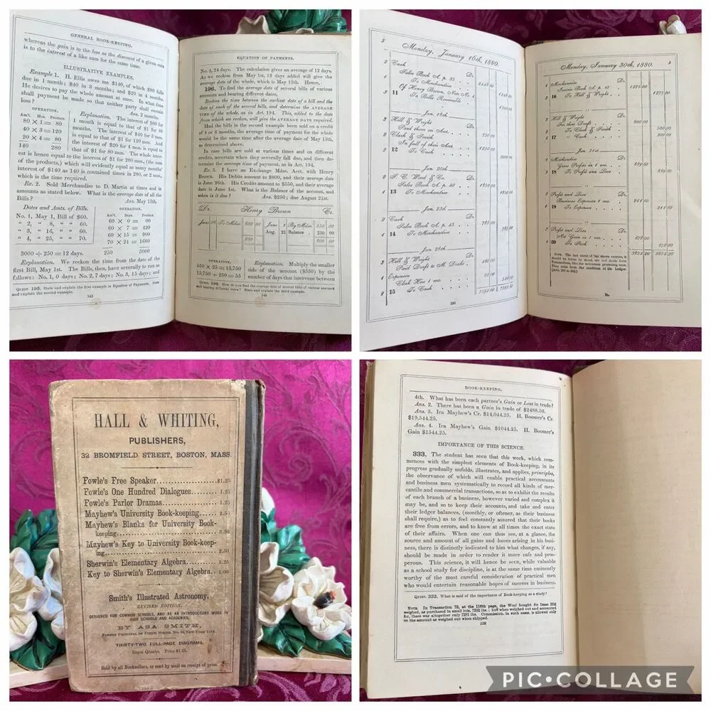 1880 Mayhew's Practical Book-Keeping by Ira Mayhew, Antique School Book